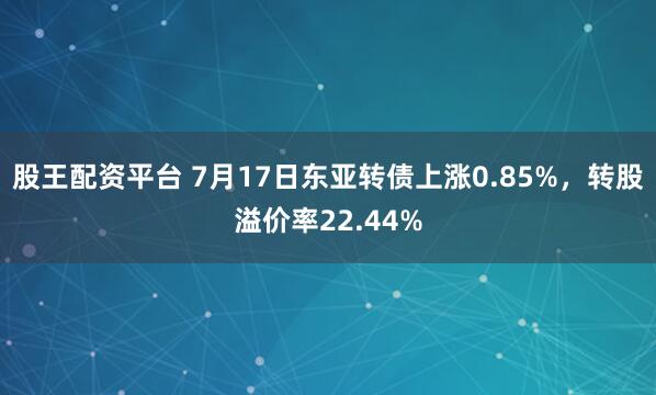 股王配资平台 7月17日东亚转债上涨0.85%，转股溢价率22.44%